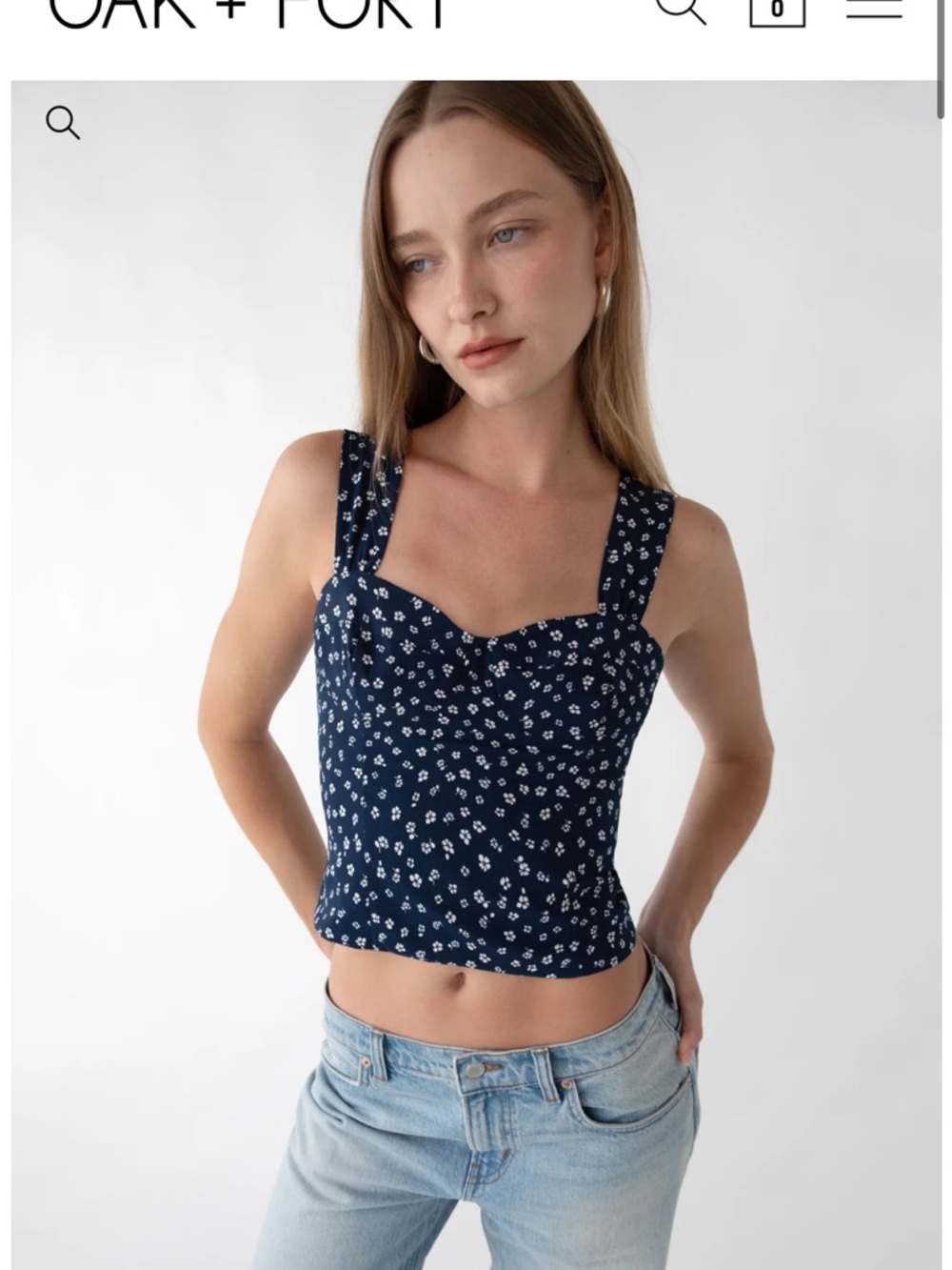 OAK + FORT Navy Floral Sweetheart Crop Tank